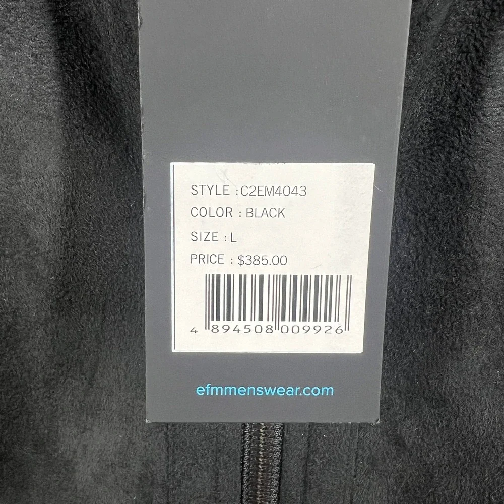 EFM Donrad Duncan‎ Full Zip Hoodie Mens L Black Suede Finish Bomber Jacket NWT